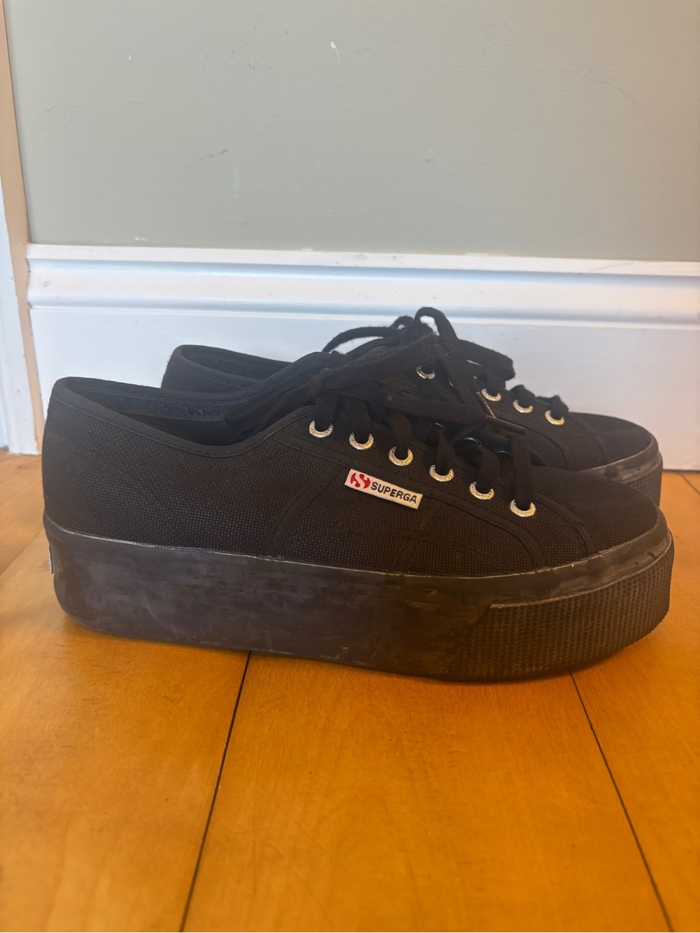 Superga Black Platform Canvas Lace-Up Sneakers